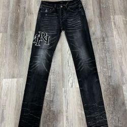 Amiri Staggered Embroidered Logo Jeans Storm Grey 