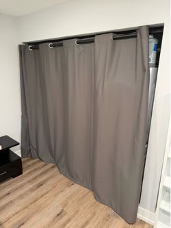 Adjustable Closet Curtain & Tension Rod Set – Gray Privacy Curtain