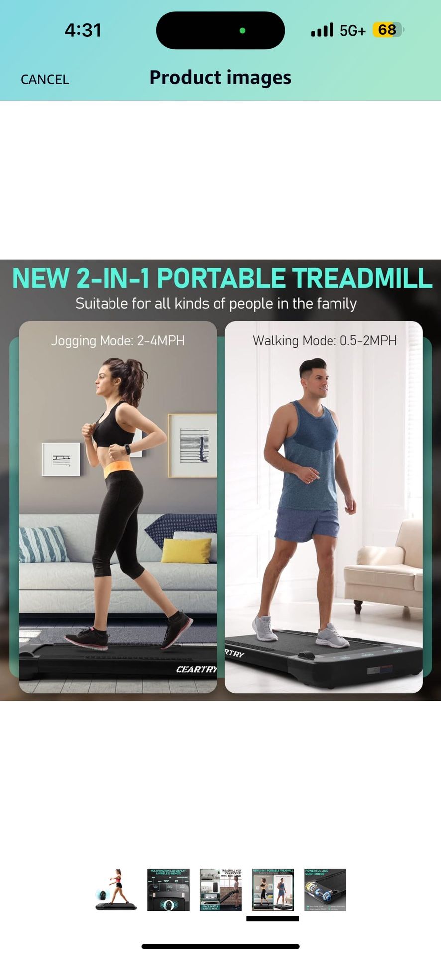 CEARTRY Walking Pad 300 lb Capacity, Desk Treadmill for Home Office, Protable Treadmill Under Desk, Walking Treadmills for Home, Quiet Walking Jogging