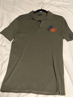 Express Mens Small Olive Polo Shirt Palm Embroidery Short Sleeve - S