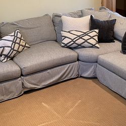 4 Piece Chenille Fog (Gray) Deep Seat Slipcovered Wedge Sectional with Down Blend Wrapped Cushions and Throw Pillows