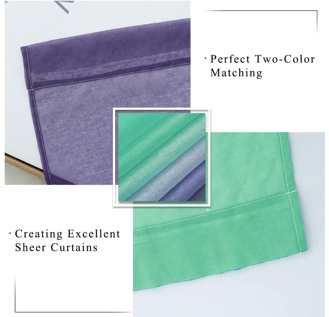 Sheer Curtains Mermaid Decor Reversible Lilac and Turquoise Voile Reversible Panels 100% Polyester Faux Linen