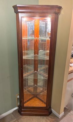 Wood and Glass Corner Curio Cabinet
