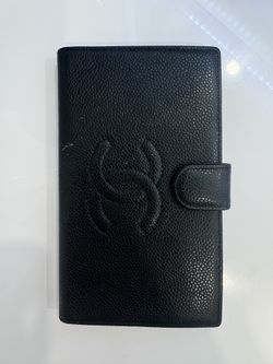 CHANEL-10743306 Black Caviar Interlocking CC Full Wallet Snap Closure