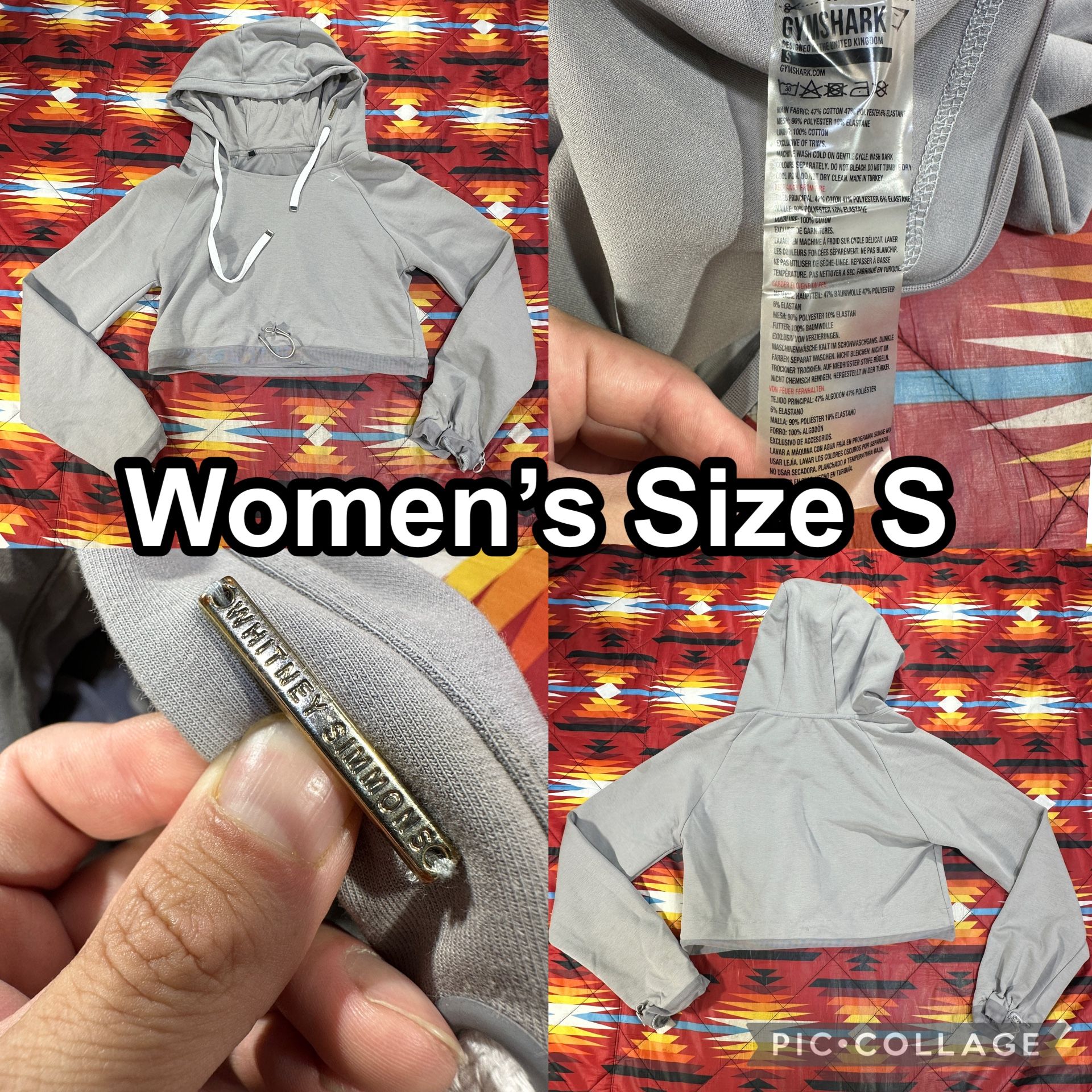Gymshark Whitney Simmons Cropped Gray Long Sleeve Gym Hoodie Womens Size Small