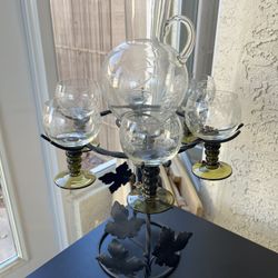 Vintage Etched Wine Glasses & Carafe