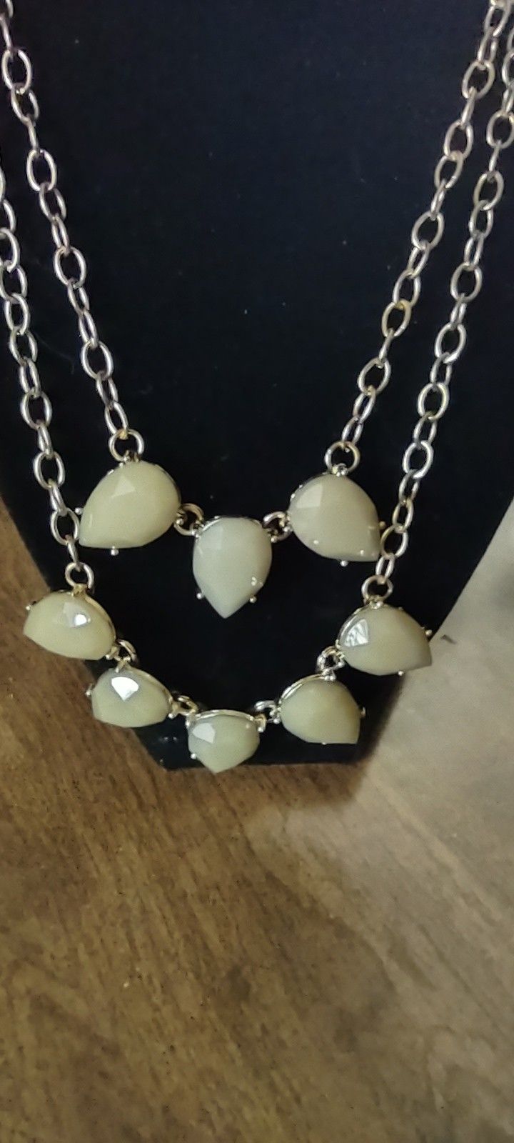 Green And Silver Tone Bib Costume Necklace