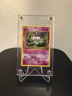 Stunning Replica Holographic Mew Pokemon Card in Acrylic Display Case Stand