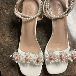 White Floral Heels