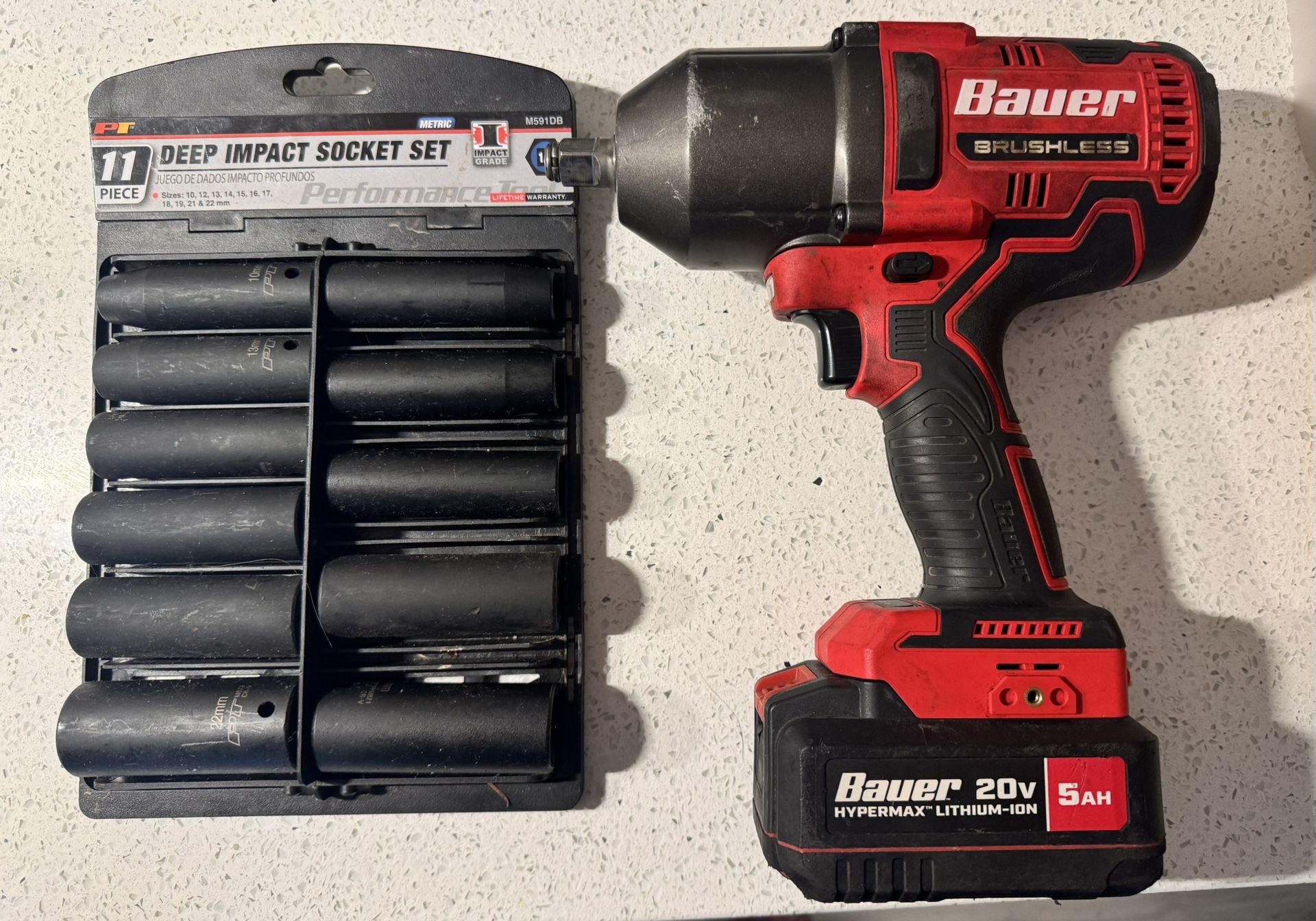 Bauer 20v Brushless Impact (1/2”) + Deep Socket Set