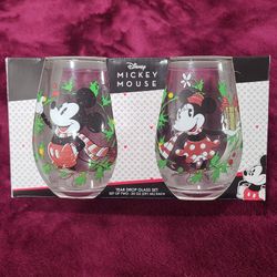 Disney Mickey & Minnie Tear Set Drop Glass Set Of 2