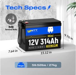 WattCycle 12V 314Ah Mini Basic LiFePO₄ Battery – Compact Size, High Capacity