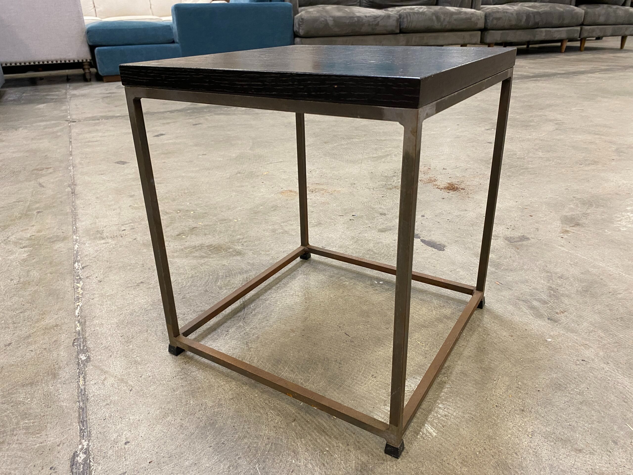 Square Open Frame End Table with Black Wood Top