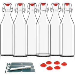 Otis Classic Swing Top Glass Bottles - Set of 6, 16oz w/Marker & Labels