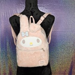 Loungefly My Melody Sanrio Fuzzy Light Pink Dual Zipper Backpack 
