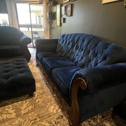 🛋️ Custom Navy Blue Velvet Living Room Set – Couch, Loveseat & Ottoman