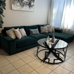 Sectional, Velvet/Green, low profile, clean, no stains, no rips, Large Size 