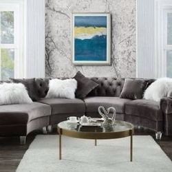 Brand New Grey Velvet Curved Sectional