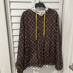 Mens Designer Reversible Monogram Windbreaker jacket Brown/White SIZE MEDIUM