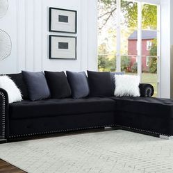 Brand New Glam Black Velvet Luxury Sectional Sofa