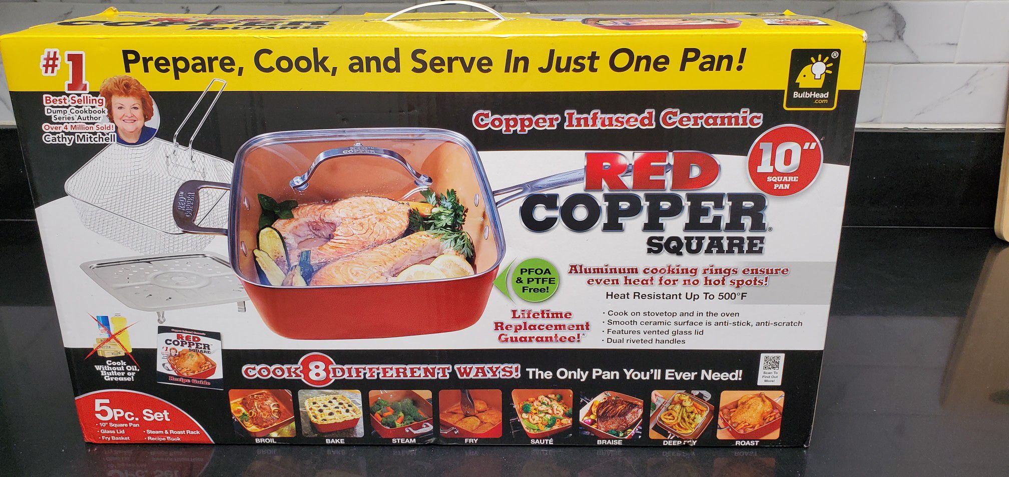 Red copper square pan