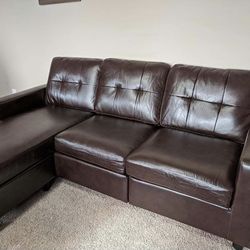 HONBAY Black Convertible Sectional Sofa Couch Faux Leather L Shaped Couch