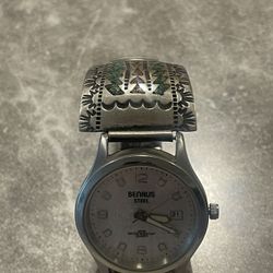 Vintage Sterling Coral/turquoise Watch Band/bracelet Signed WCR