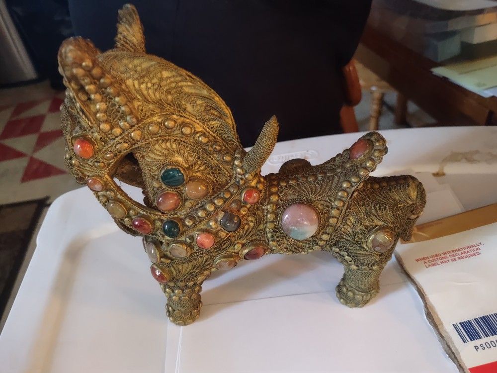 Vintage art deco Brass Jeweled agate morrocain horse Sculpture