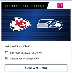 2 tickets to Chiefs vs Seahawks (Section 328 Row Y)