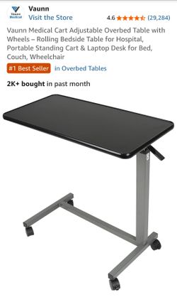 Vaunn Medical Adjustable Overbed Table with Wheels