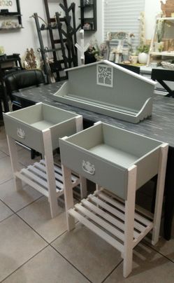 30"H X 21"W X 15-1/2"D 🌱(2 Pcs./Set) Solid Wood Drawer Nightstand/Storage Shelf ::: Rustic Still Gray/White