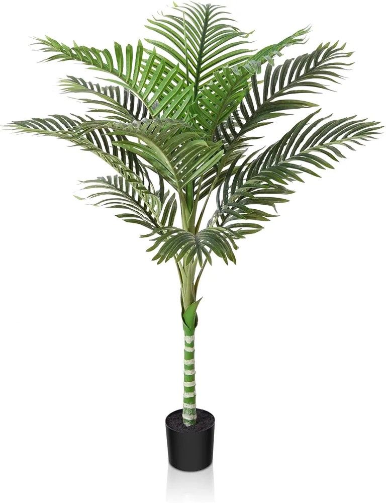 2 of Planzen Artificial Golden Cane Palm Tree 4 Feet Fake Plant for Home Decor Indoor Outdoor Faux Areca Palm Tree in Pot for Home Office Perfect Ho