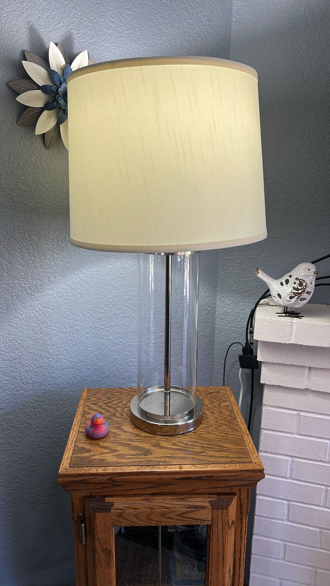 Pair Of Lamps New See through Glass Base Cloth Shade