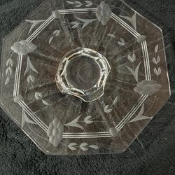 VTG Octagon Etched Glass Serving Tray Wavy Footed