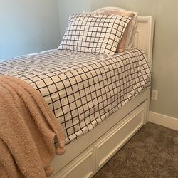White Twin Bed With Trundle, Box Spring And Mattress 
