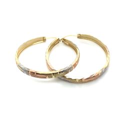 14kt Gold Tri Color Flat Satin Hoop Earrings 3.7x32mm 2.60grams 169564 11