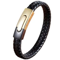 Men’s Bracelet Leather & Stainless Steel 8”