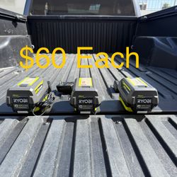 RYOBI 40V 4ah Battery & Charger Combo Kit **3 Available, $60 Each**