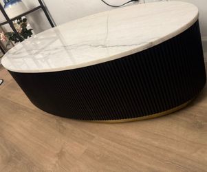 Kirtin Oval Marble Cocktail Table With Gold Accent Base