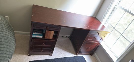 Pottery Barn Dark Wood Pedestal Desk with Drawers