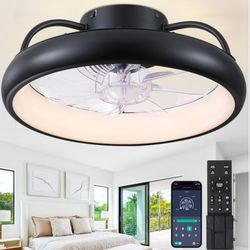 Mpayel 15in Small LED Ceiling Fan Black With Remote 6speed Reverse Timer Dimmable New 