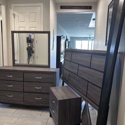 Bed Frame, Night Stand & Dresser With A Mirror 