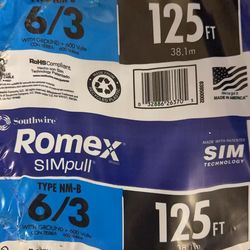 125 ft. 6/3 Black Stranded Romex SIMpull CU NM-B W/G Wire