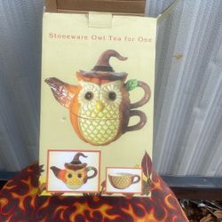 Stoneware owl tea for one