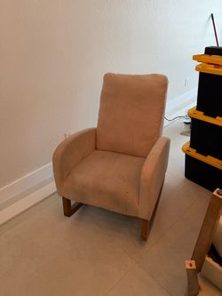 Beige Fabric Accent Chair with Wood Legs
