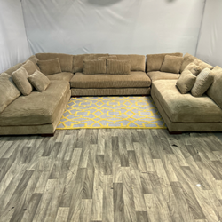 ( Delivery Available ) Large Corduroy U-Shape Beige Sectional Couch