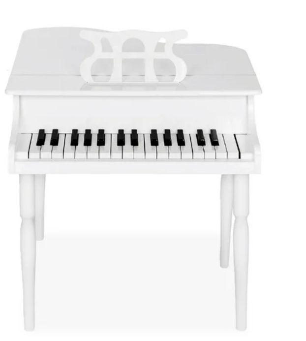 30-Key Classic Wooden For Small Kids with Piano Lid, Foldable Music Stand, Songbook, Note Decals, Enamel Finish, White