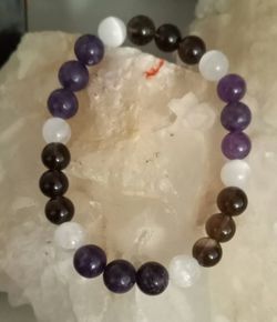 Lepidolite/smokey Quartz/selenite Bracelet
