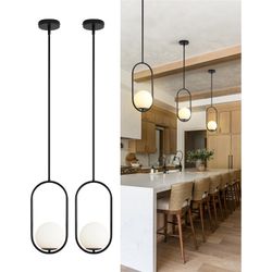 Yunnix 2-Pack Black Globe Glass Pendant Lights