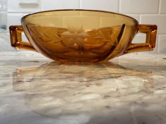 Vintage Amber Depression Glass Divided Bowl